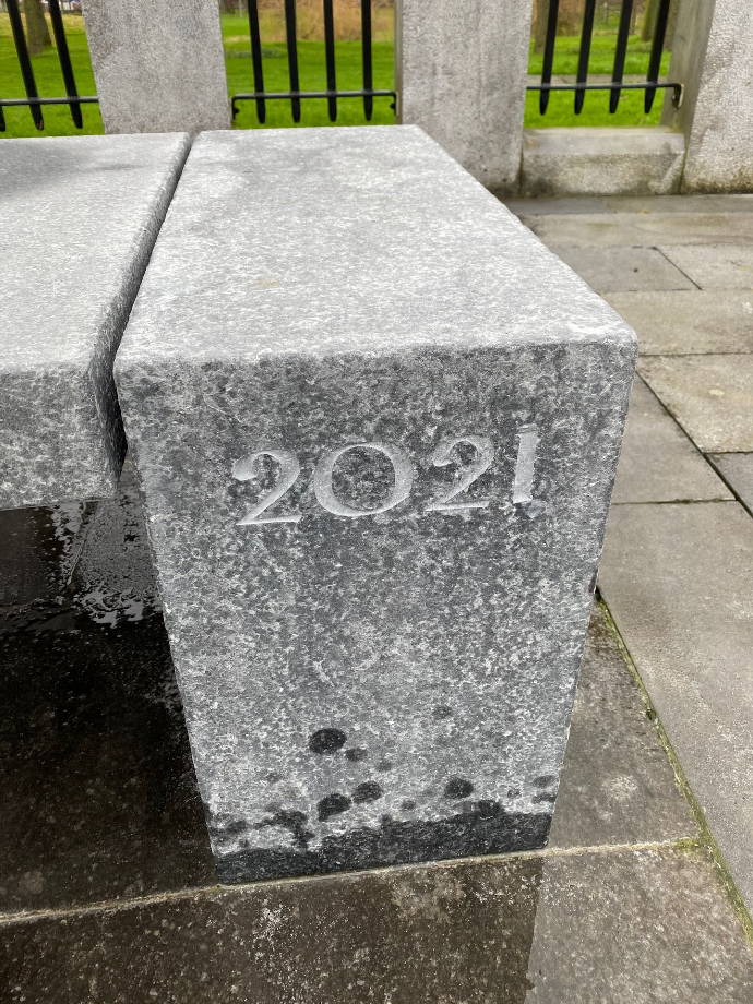 Engraving on limestone bench